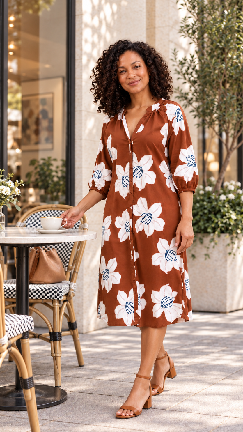 The Marielle Floral Dress in Cocoa