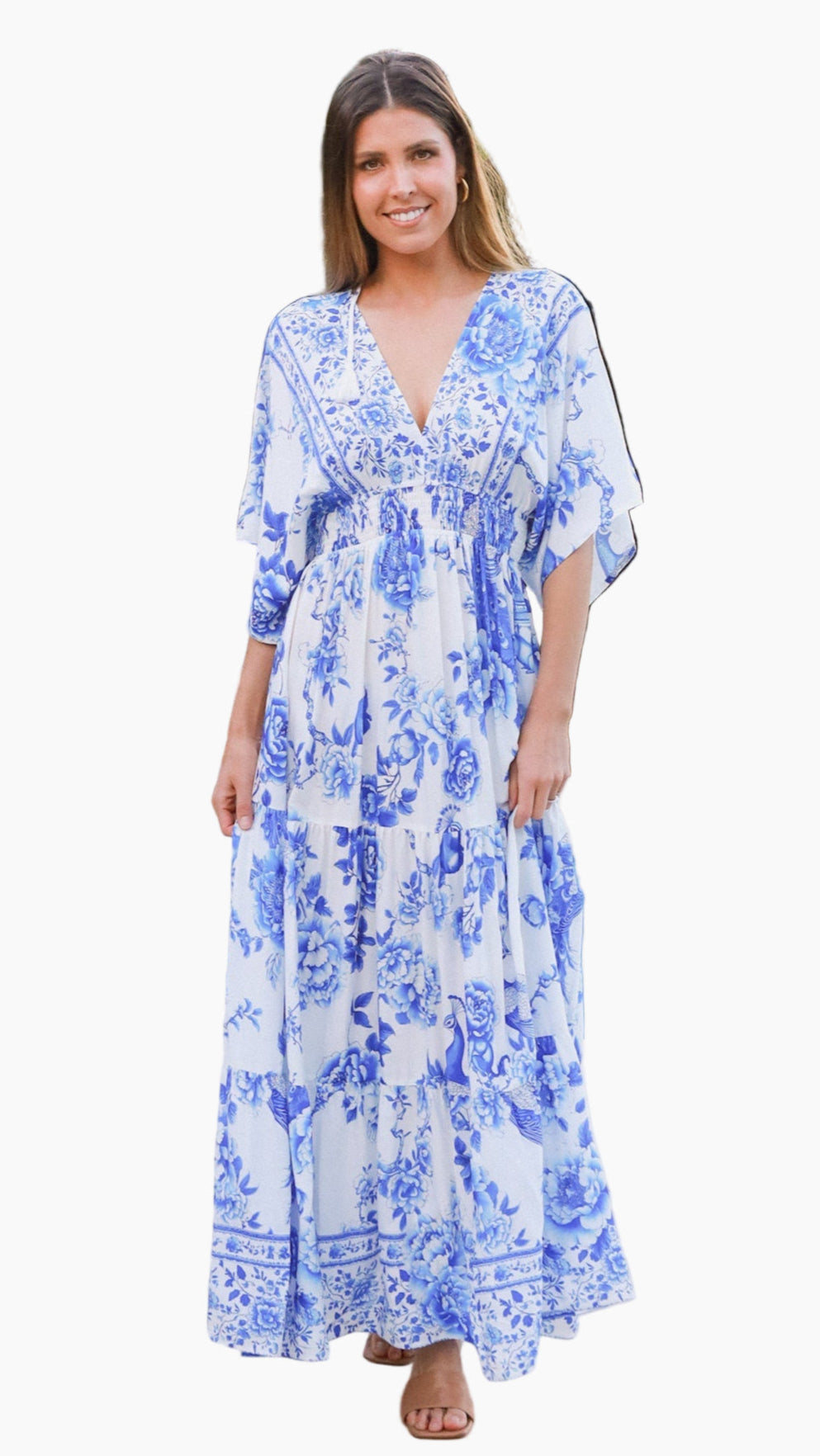 The Porcelain Peacock Maxi Dress
