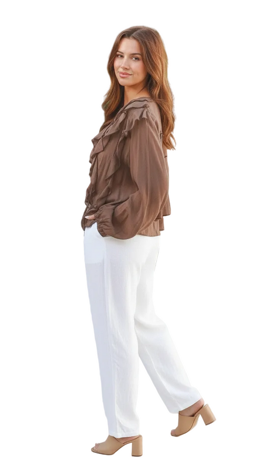The Willow Ruffle Blouse - Chocolate, Berry Wine & Dusty Rose