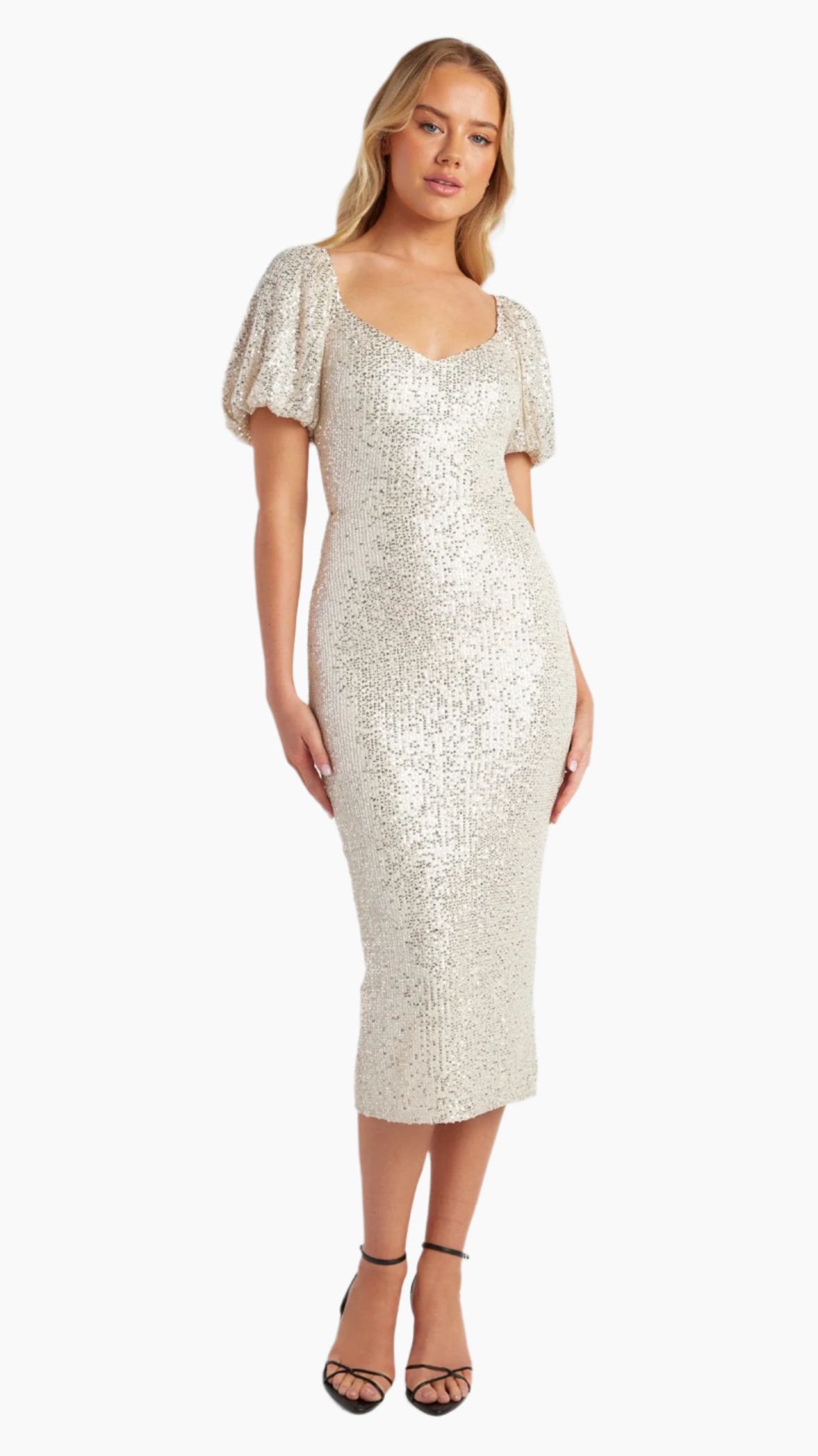 The Hollywood Glam Midi Dress - Champagne