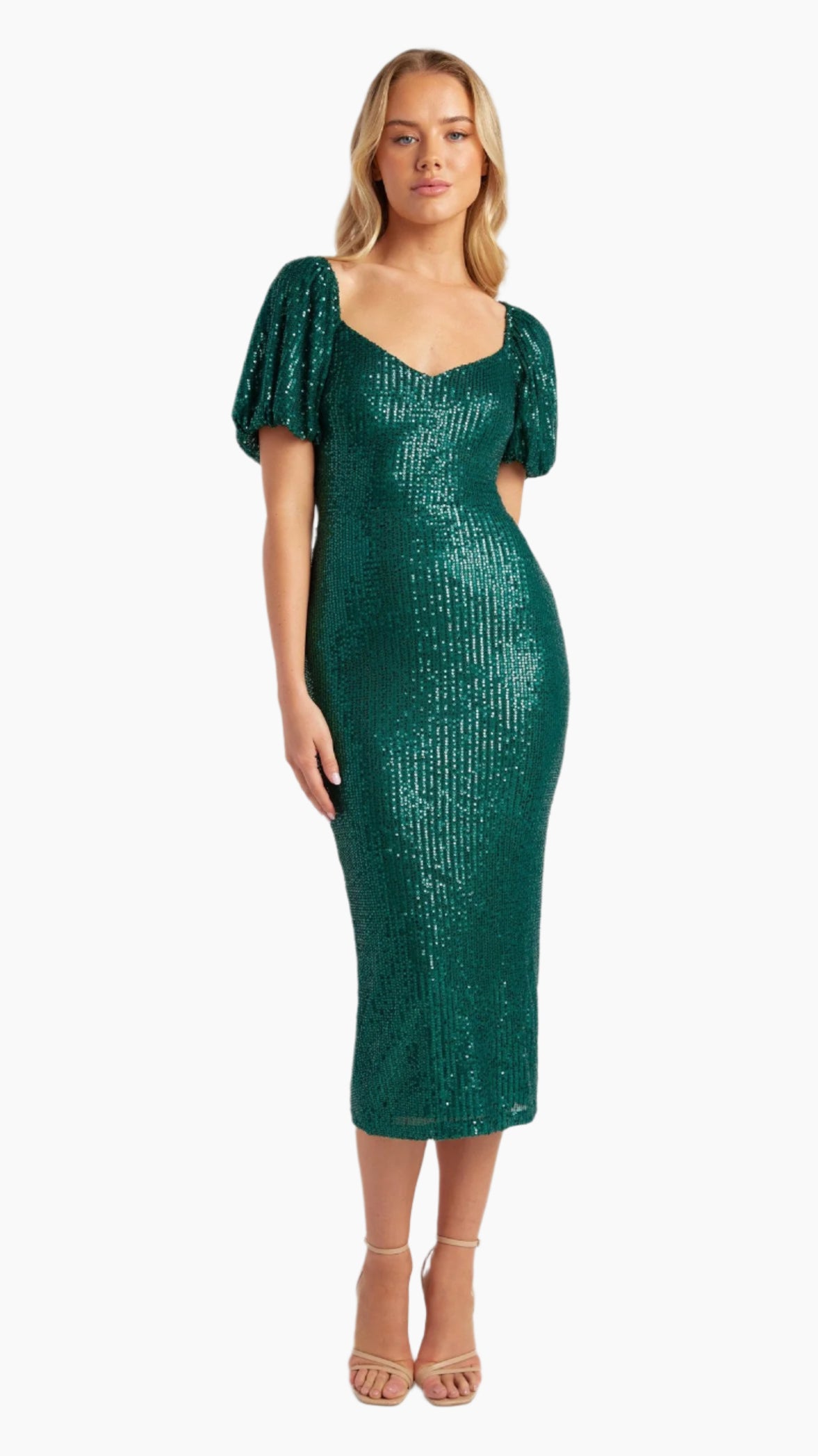 The Hollywood Glam Midi Dress - Emerald Green