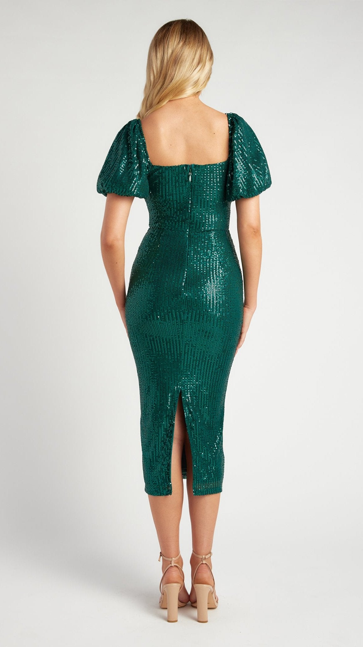 The Hollywood Glam Midi Dress - Emerald Green