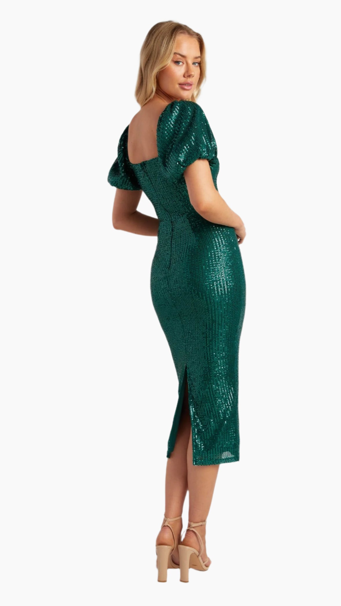 The Hollywood Glam Midi Dress - Emerald Green