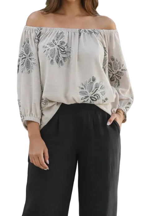 The Liora Bloom Blouse - Ivory & Stone