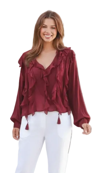 The Willow Ruffle Blouse - Chocolate, Berry Wine & Dusty Rose