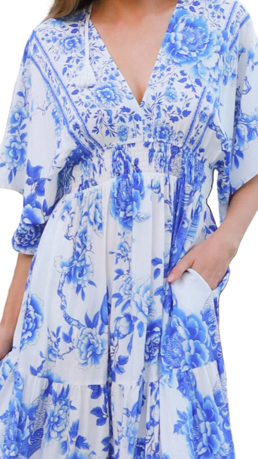 The Porcelain Peacock Maxi Dress