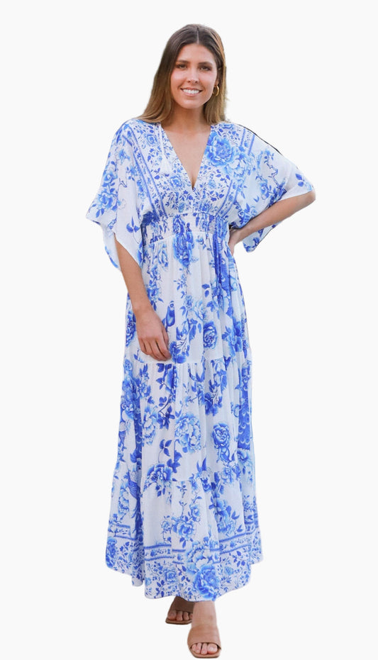 The Porcelain Peacock Maxi Dress