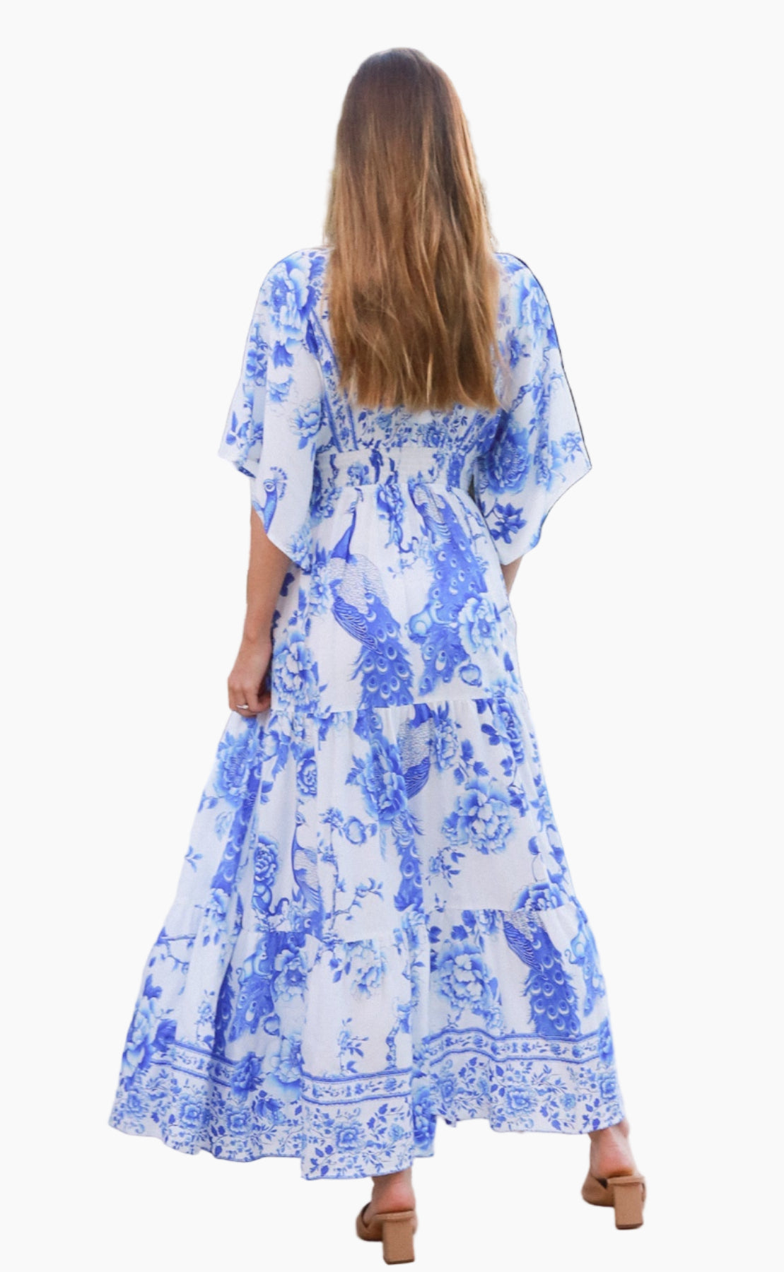 The Porcelain Peacock Maxi Dress