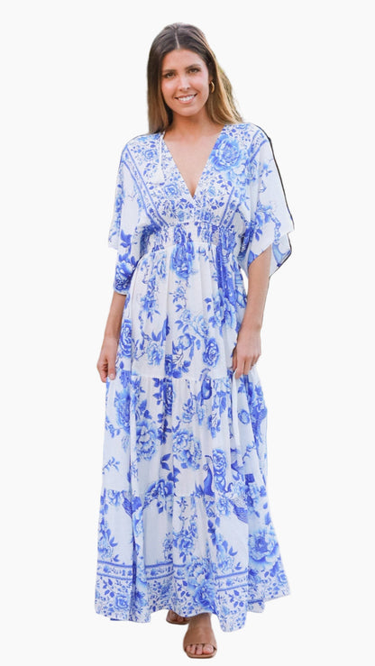 The Porcelain Peacock Maxi Dress