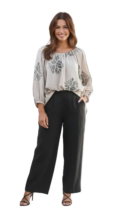 The Liora Bloom Blouse - Ivory & Stone