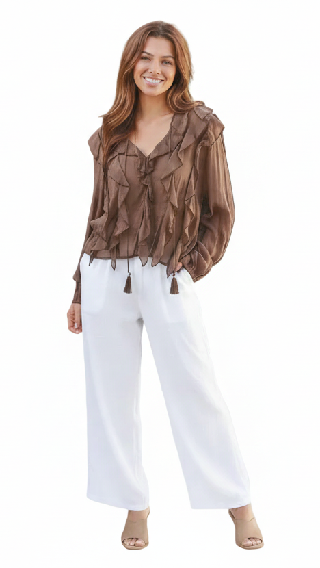 The Willow Ruffle Blouse - Chocolate, Berry Wine & Dusty Rose