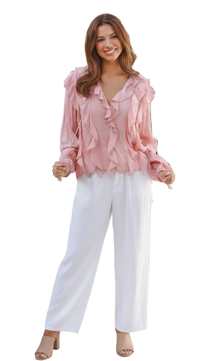 The Willow Ruffle Blouse - Chocolate, Berry Wine & Dusty Rose