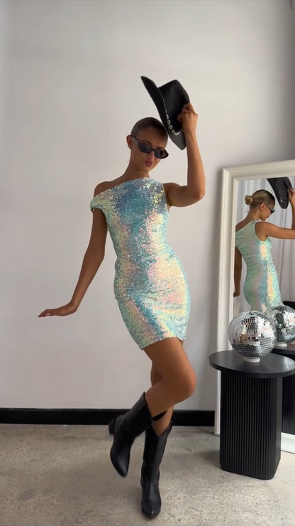 The Mermaid Shimmer Dress - Blue