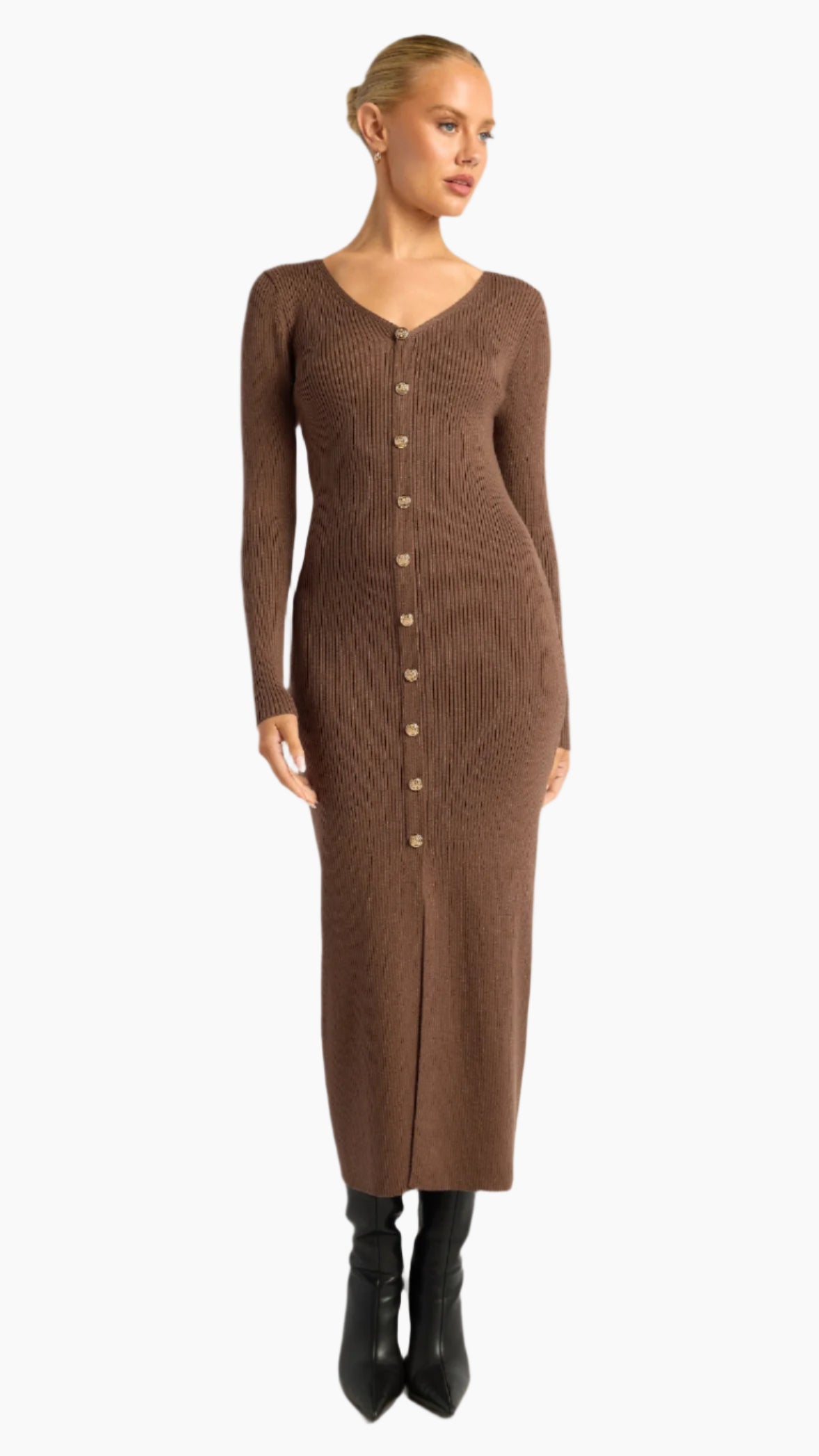 Front view showing button detail and worn without bet