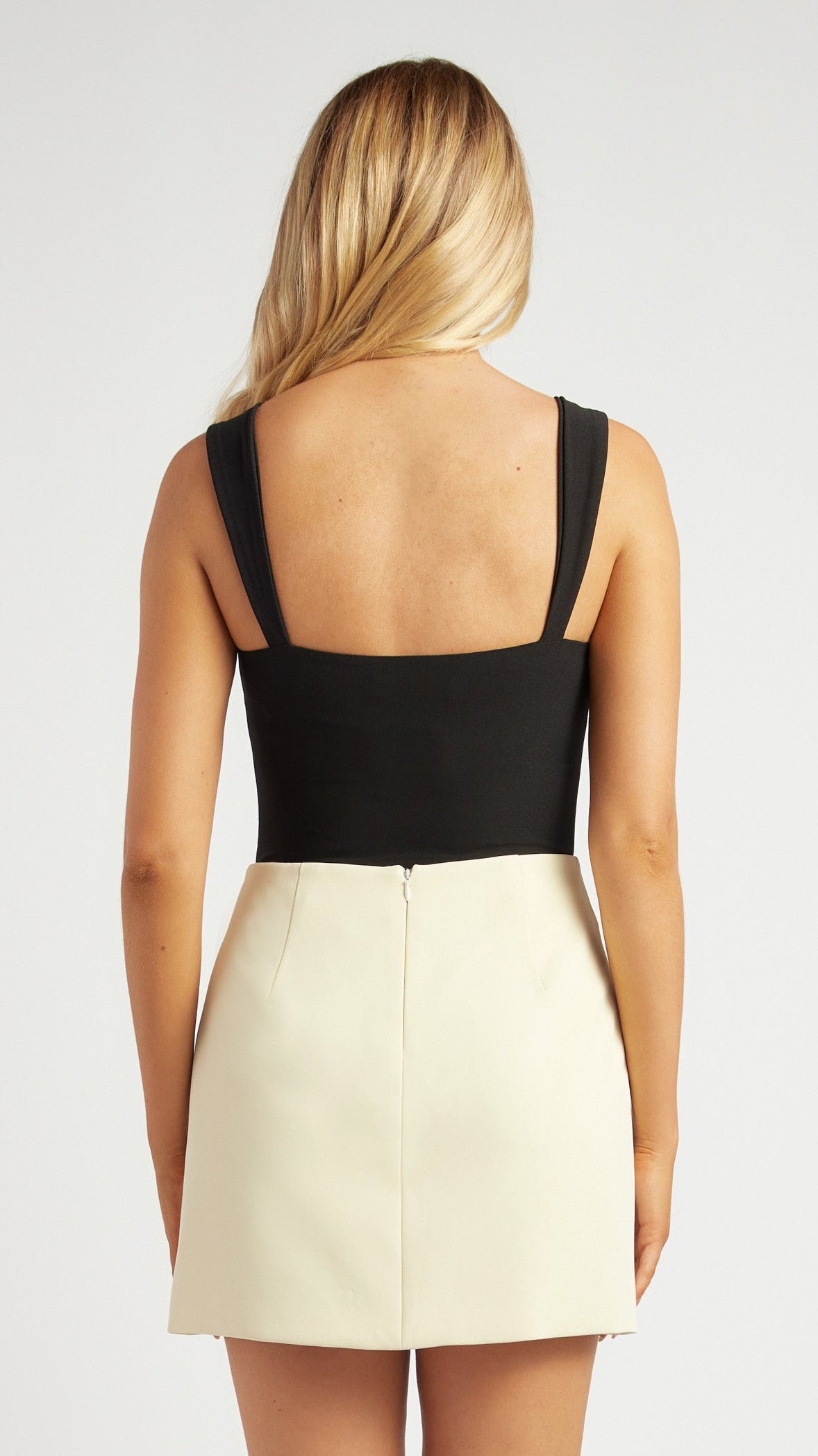 Back view of Ribbon Detail Bodysuit in black highlighting the elegant square back design.