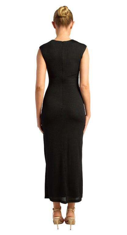 Back view of a Black evening gown on a white background